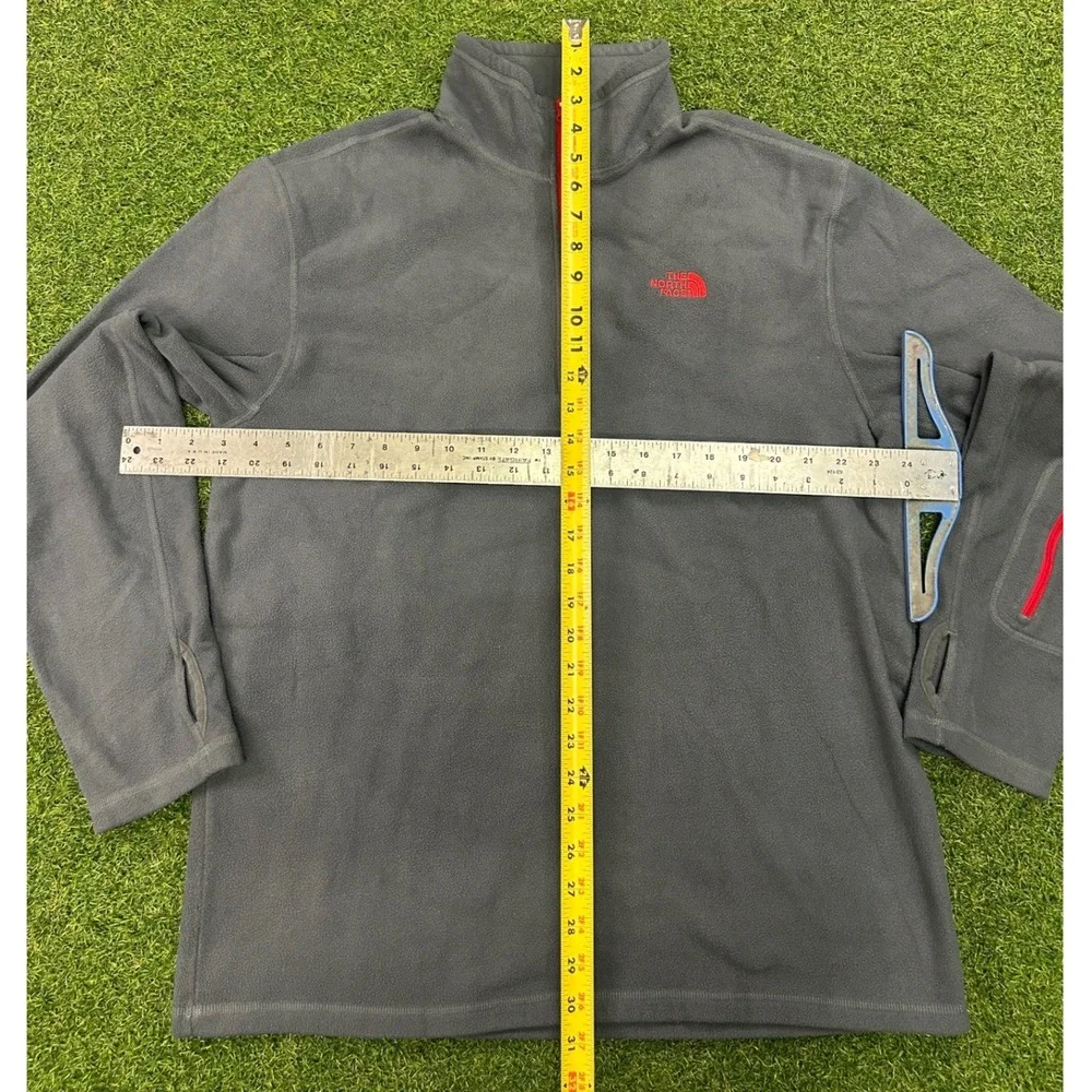 The North Face Mens Large Gray Red 1/4 Zip Fleece Pullover Jacket‎ Sleeve Pocket